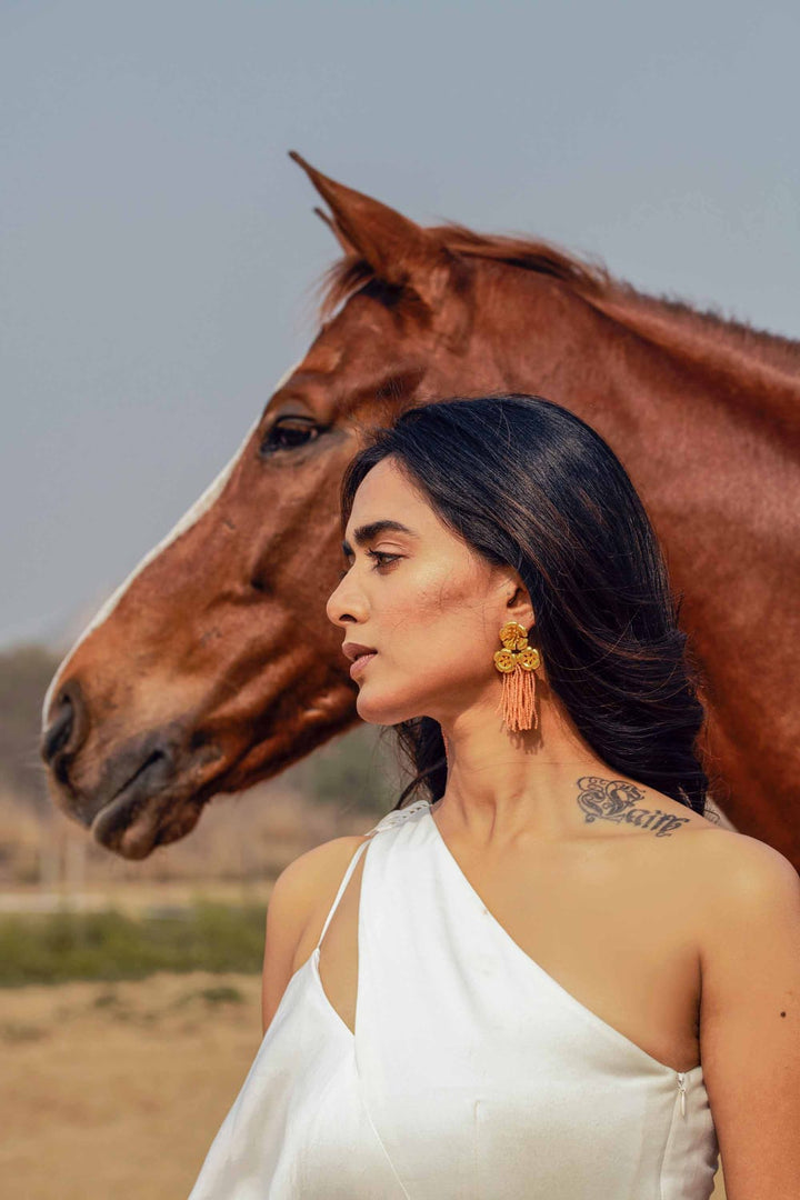 Ikenaba Earrings - Coral Tassels | Astha Jagwani
