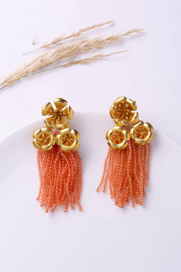 Ikenaba Earrings - Coral Tassels | Astha Jagwani