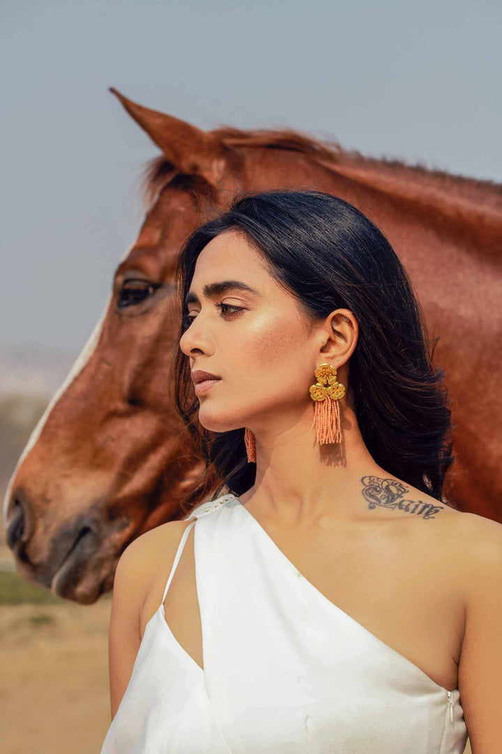 Ikenaba Earrings - Coral Tassels | Astha Jagwani