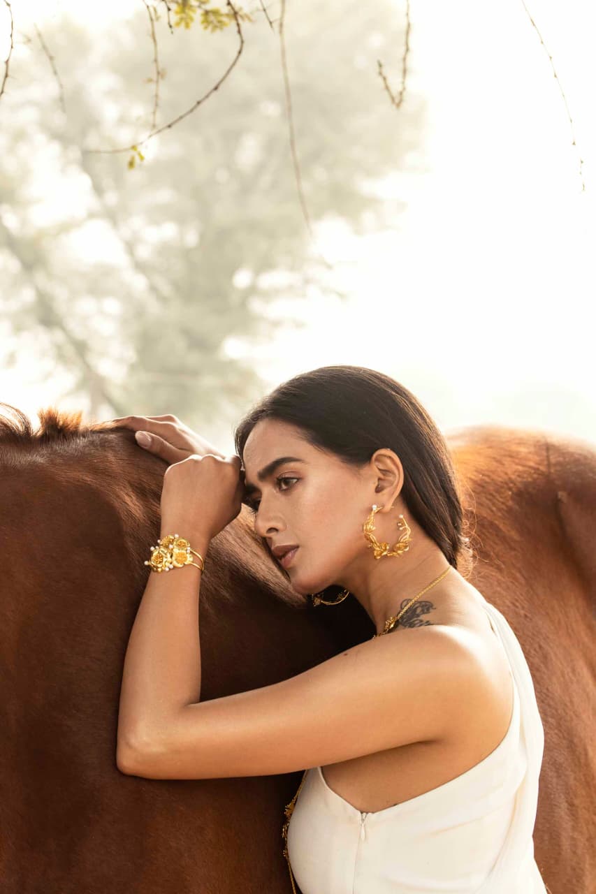 Antheia Cuff- Gold Textured Finish | Astha Jagwani