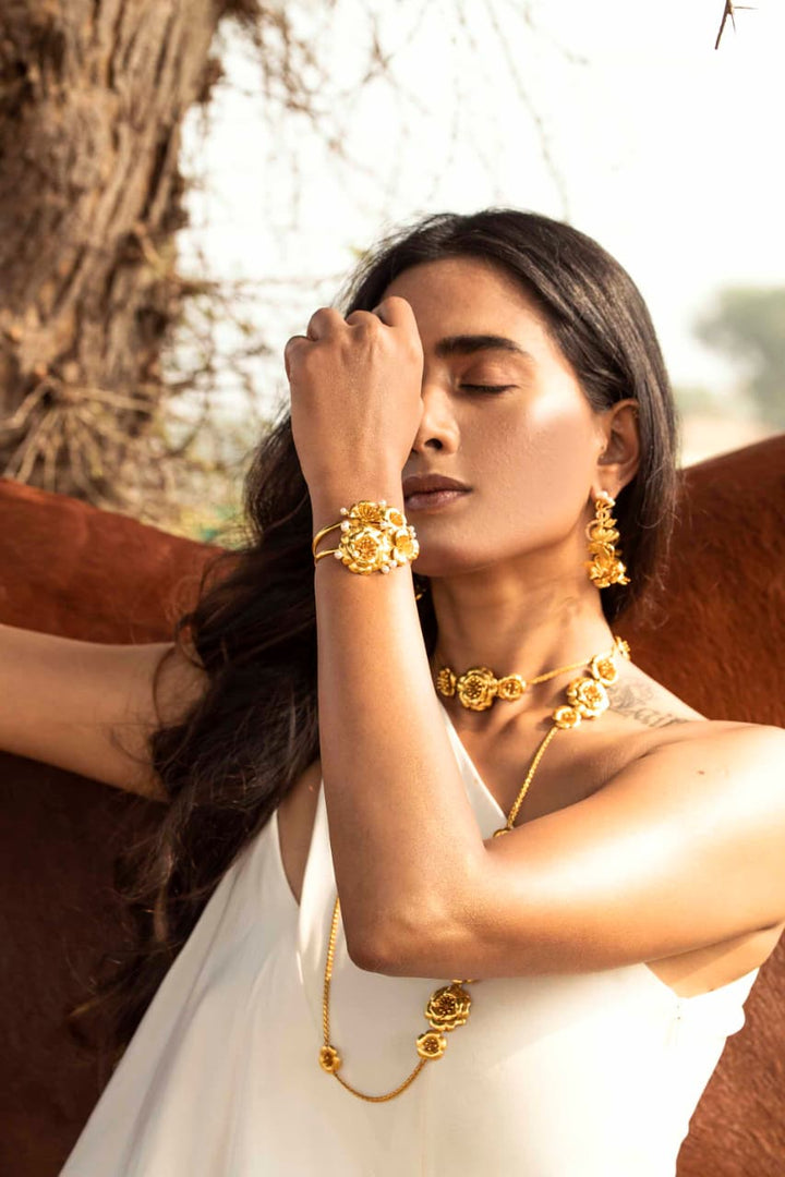 Antheia Cuff- Gold Textured Finish | Astha Jagwani