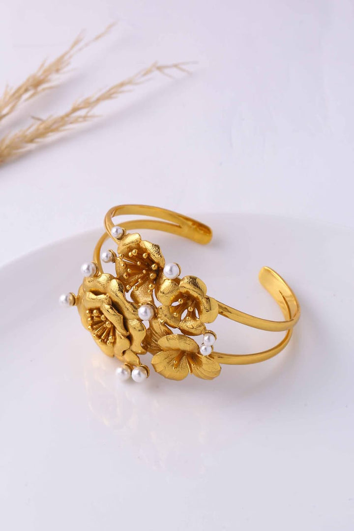 Antheia Cuff- Gold Textured Finish | Astha Jagwani