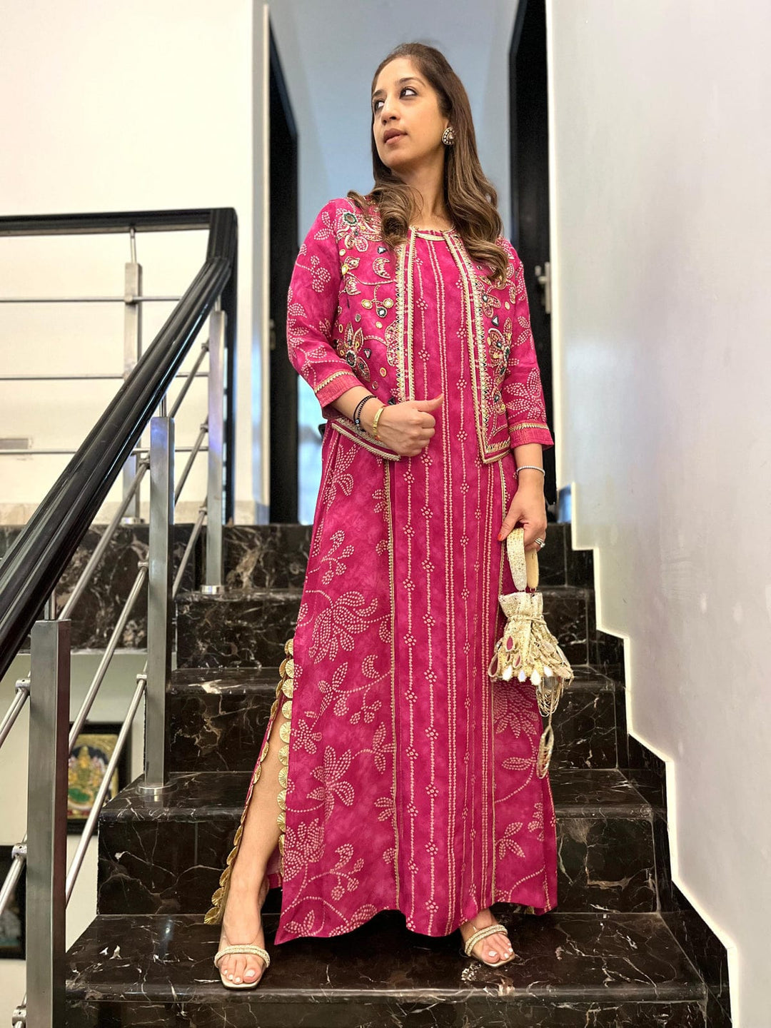 Zehra Bandhini Dress with Jacket | The Bumble Bee