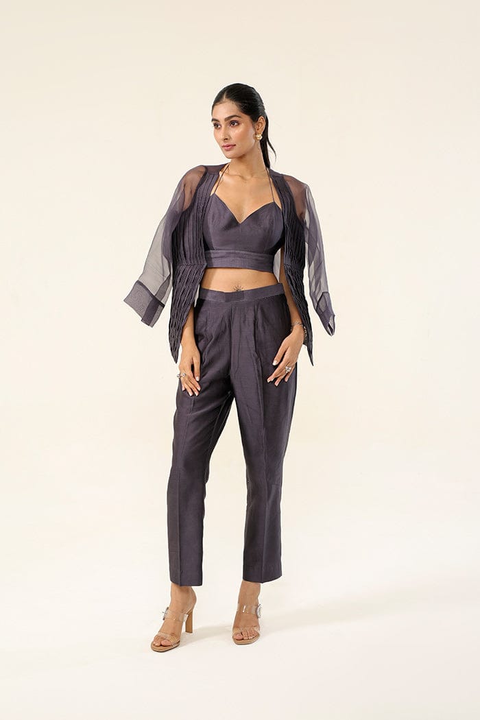 Mauve Grey Pleated Short Co-Ord Set | Essence by Monika