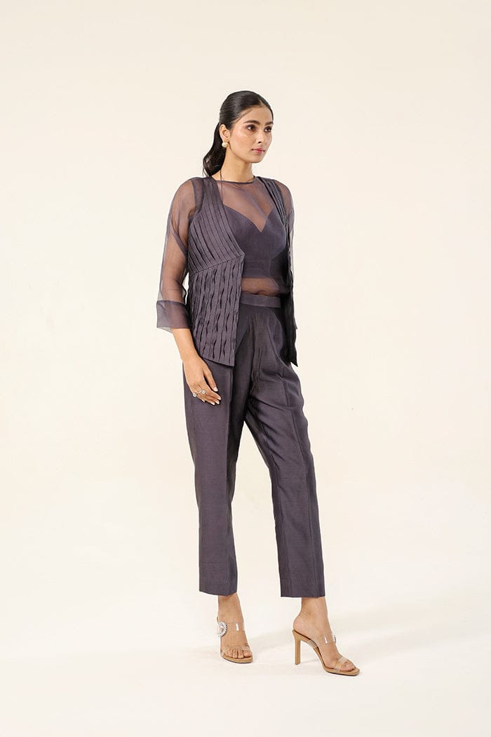 Mauve Grey Pleated Short Co-Ord Set | Essence by Monika
