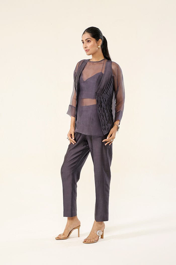 Mauve Grey Pleated Short Co-Ord Set | Essence by Monika