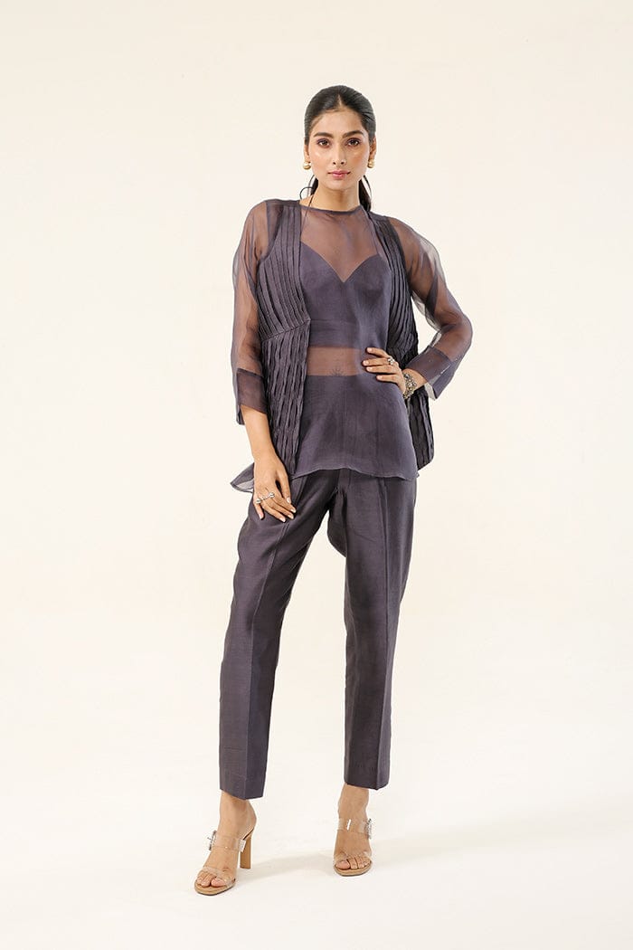 Mauve Grey Pleated Short Co-Ord Set | Essence by Monika