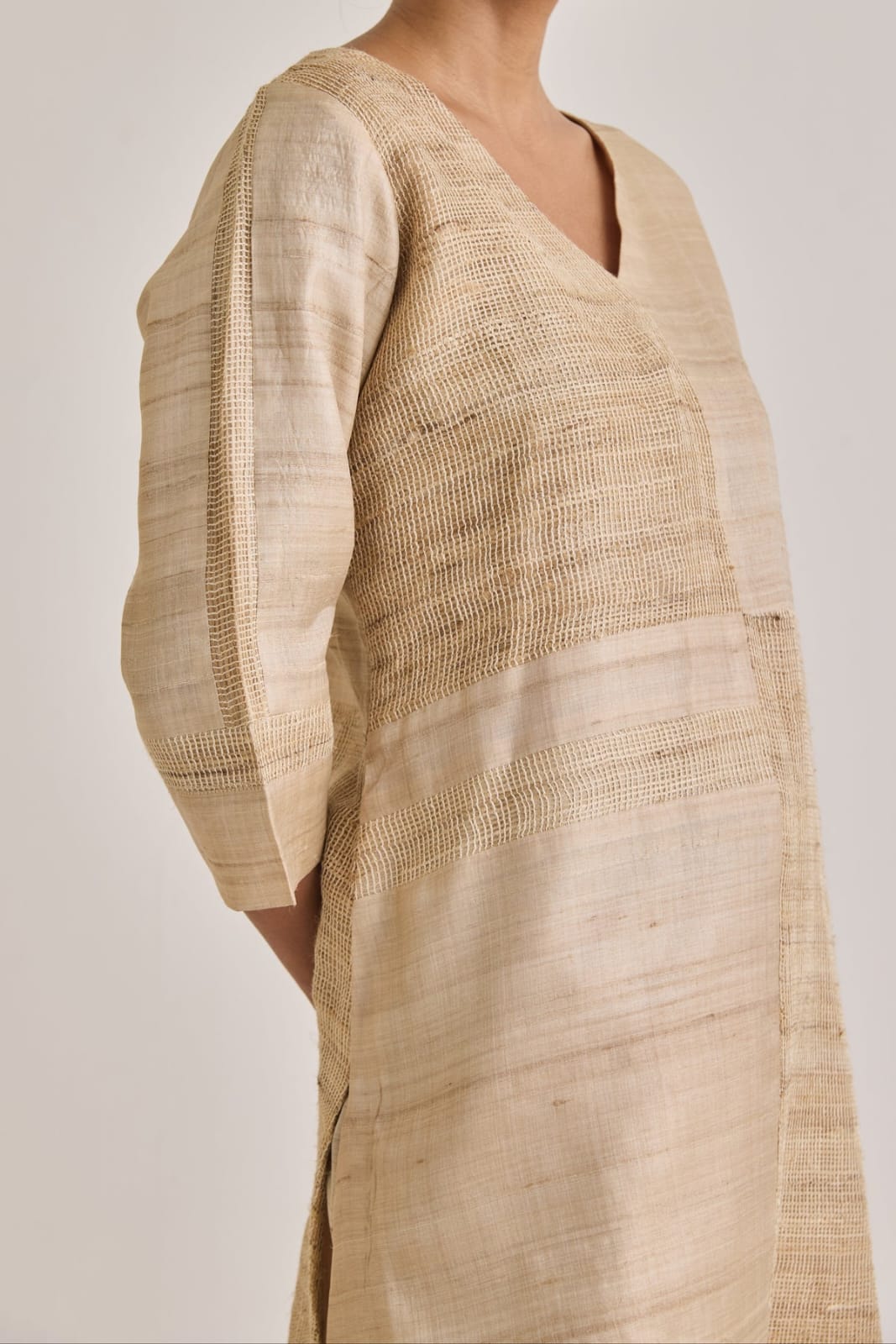Hathkarga and Kora Tussar Blocked Co-ord Set | Essence by Monika