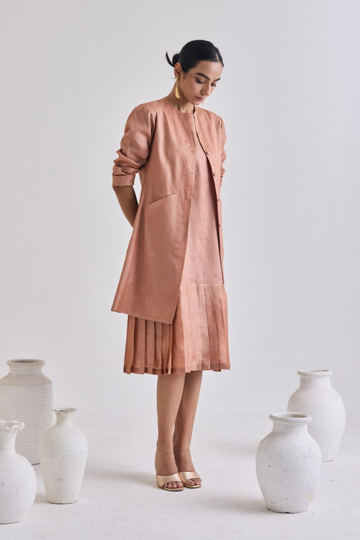 Pure Tussar Set With Sleeveless Dress| Essence by Monika