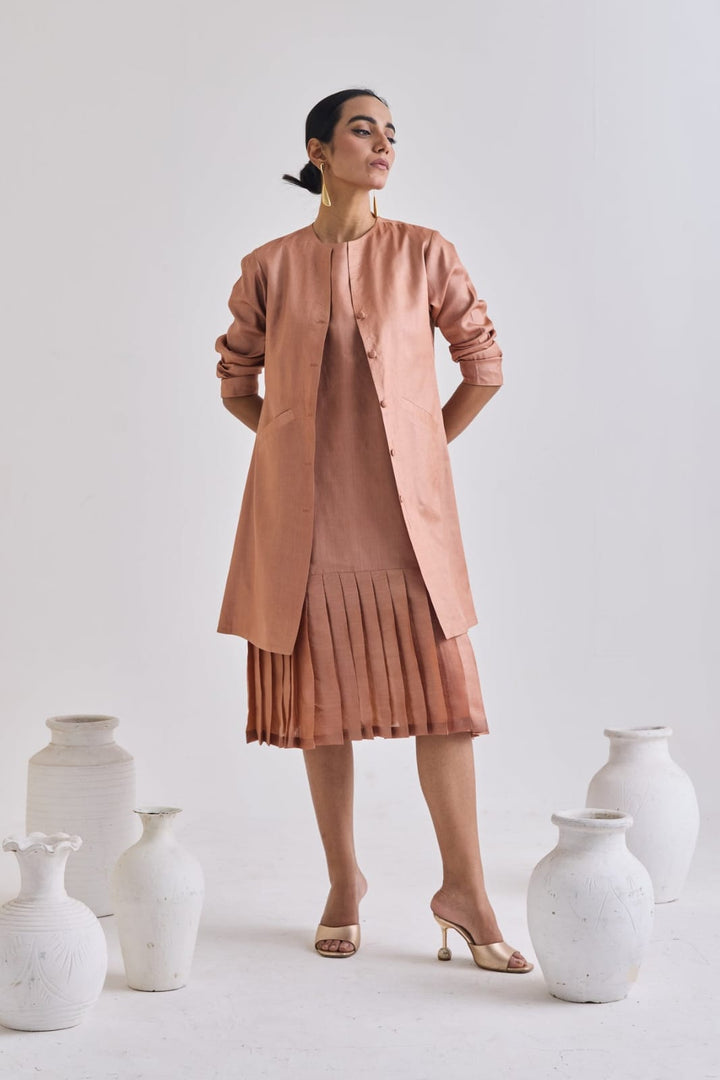 Pure Tussar Set With Sleeveless Dress| Essence by Monika