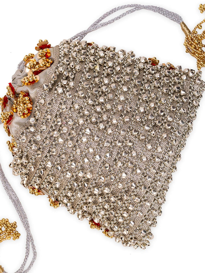 Sabina Silver Potli Drawstring Bag | 5 Elements by Radhika