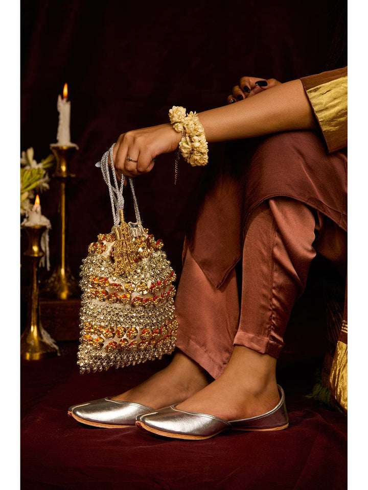 Sabina Silver Potli Drawstring Bag | 5 Elements by Radhika