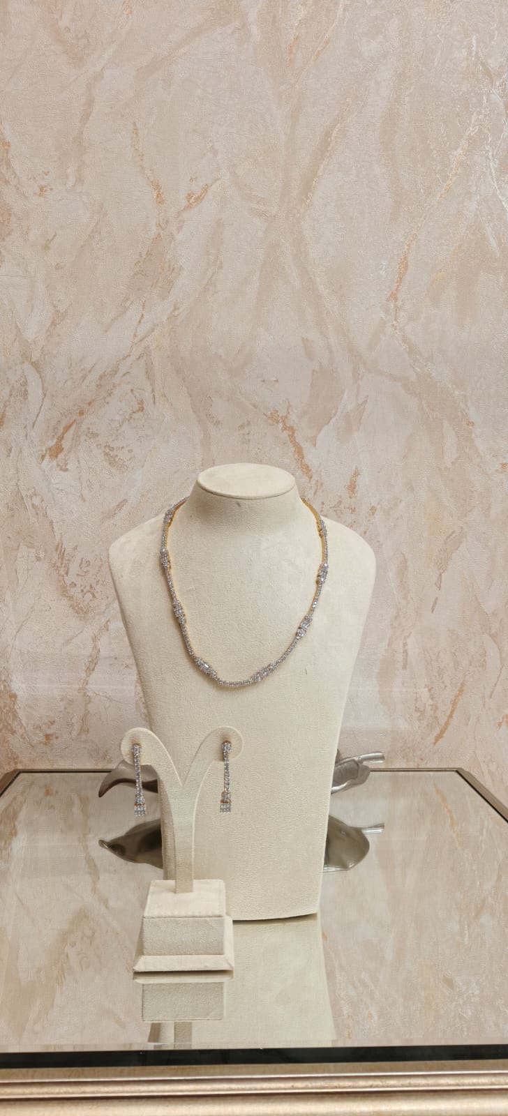 Elegant Diamond-Cubic Zirconia Sleek Necklace Set |Inaayat By Divya Taimni