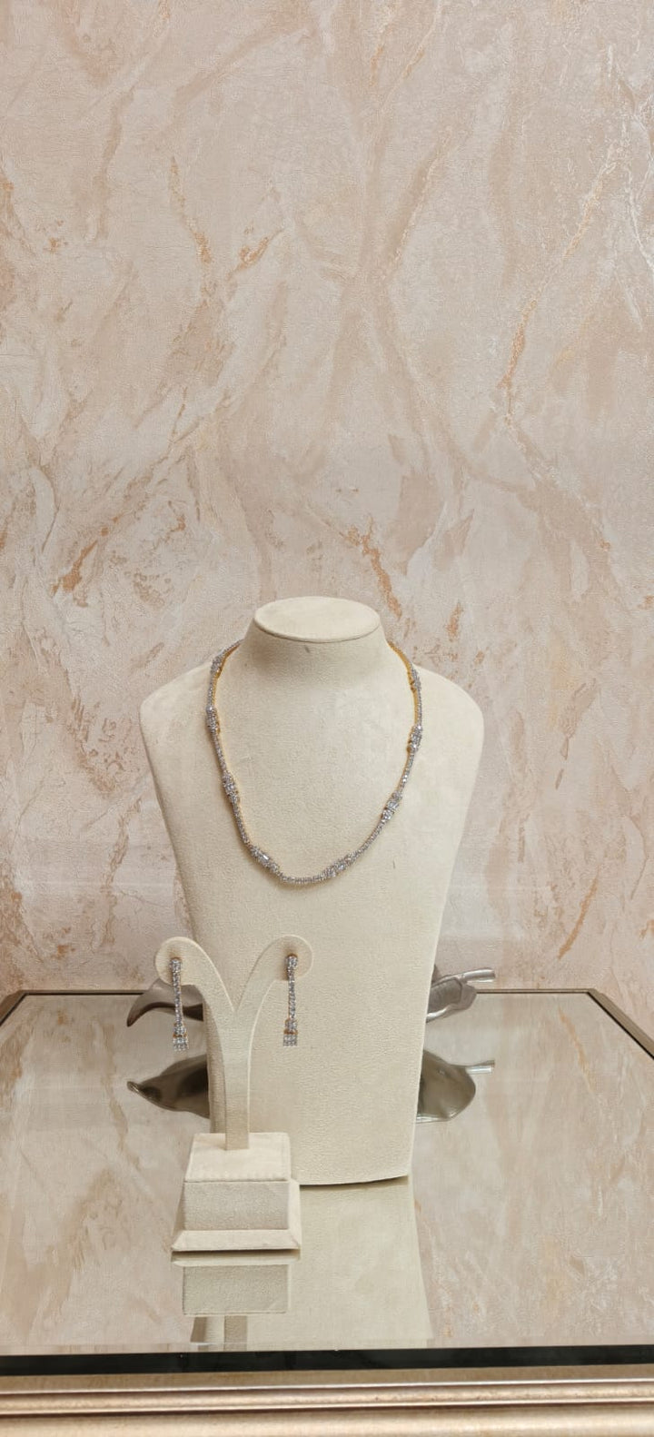 Elegant Diamond-Cubic Zirconia Sleek Necklace Set |Inaayat By Divya Taimni
