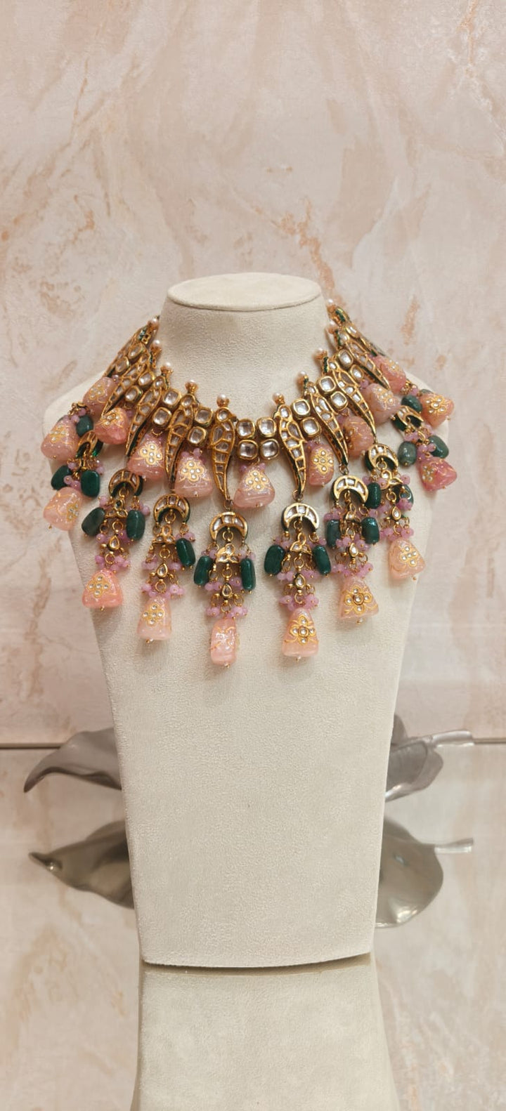 Ornate Rose Quartz  & Emerald Kundan Choker |Inaayat By Divya Taimni