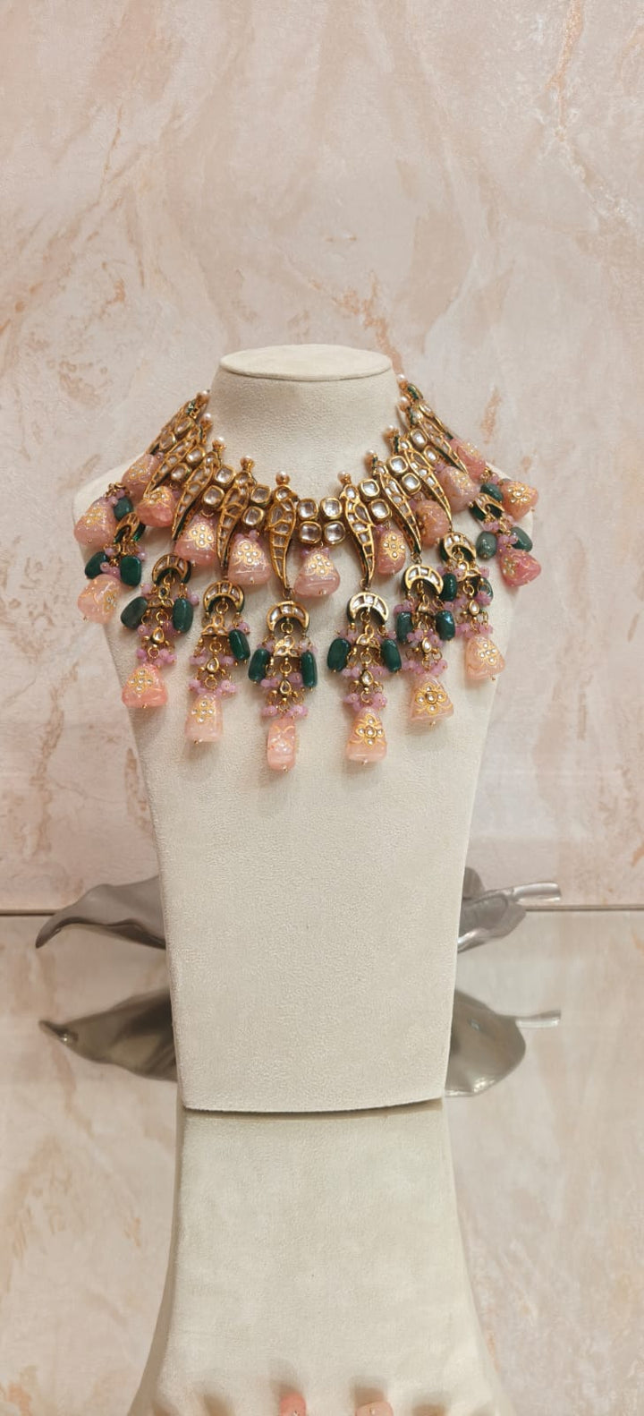 Ornate Rose Quartz  & Emerald Kundan Choker |Inaayat By Divya Taimni