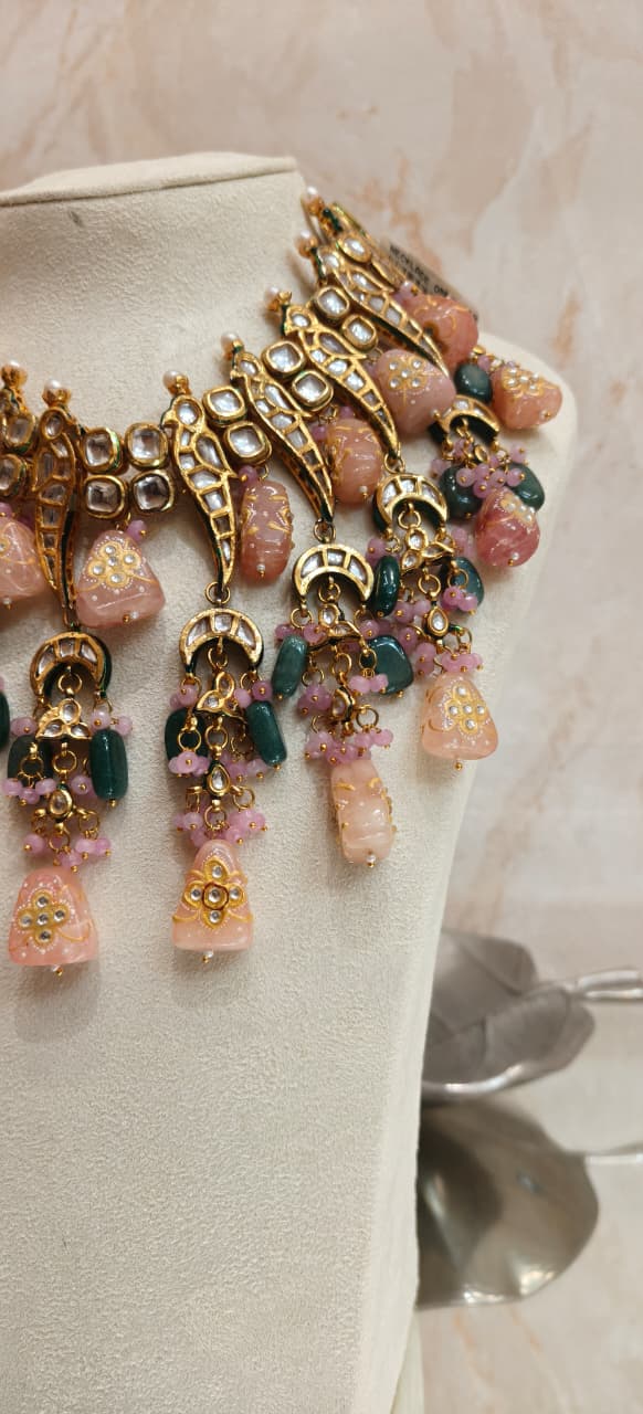 Ornate Rose Quartz  & Emerald Kundan Choker |Inaayat By Divya Taimni