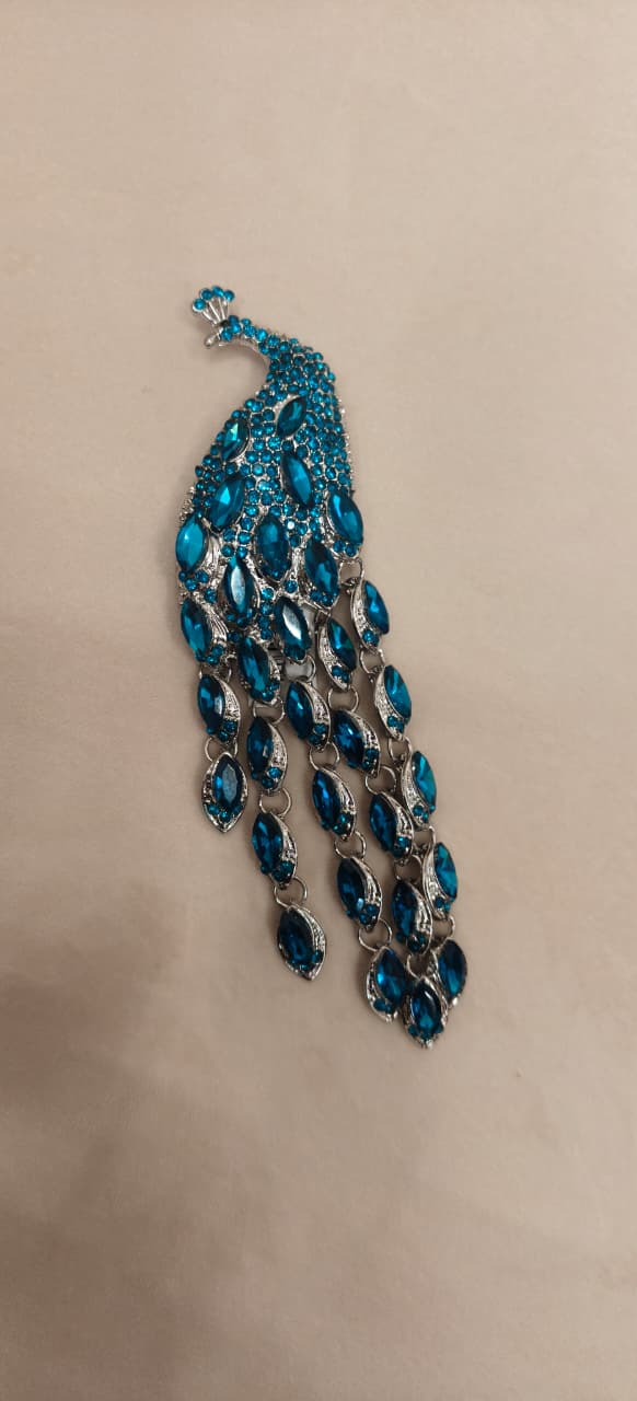 Majestic Blue Crystal Peacock Brooch | Inaayat By Divya Tainmi