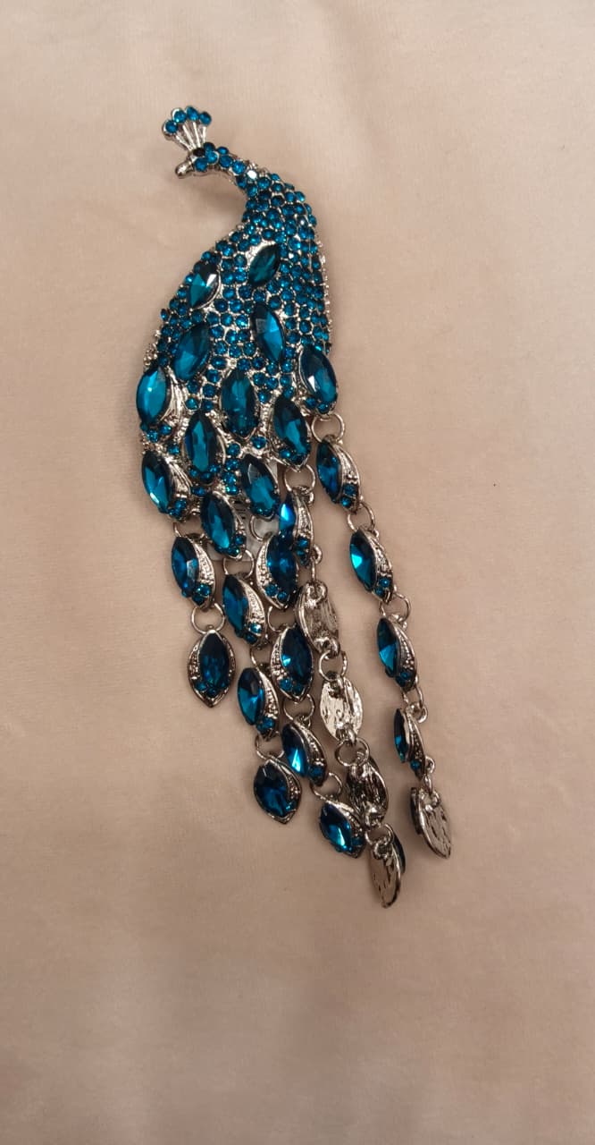 Majestic Blue Crystal Peacock Brooch | Inaayat By Divya Tainmi