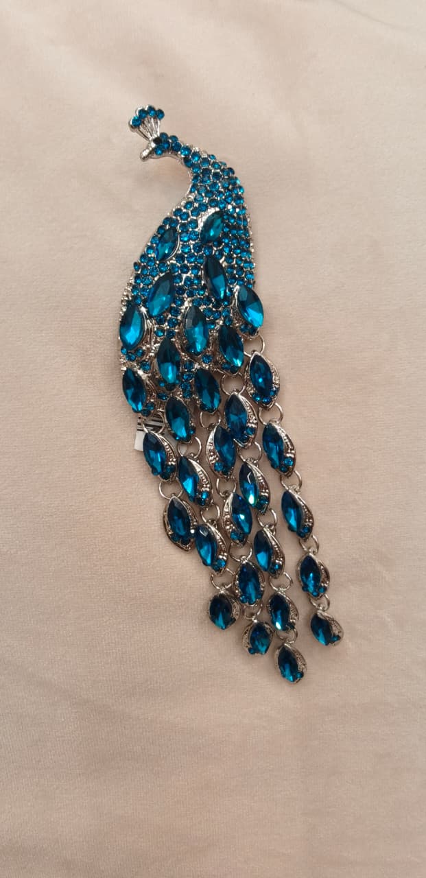 Majestic Blue Crystal Peacock Brooch | Inaayat By Divya Tainmi