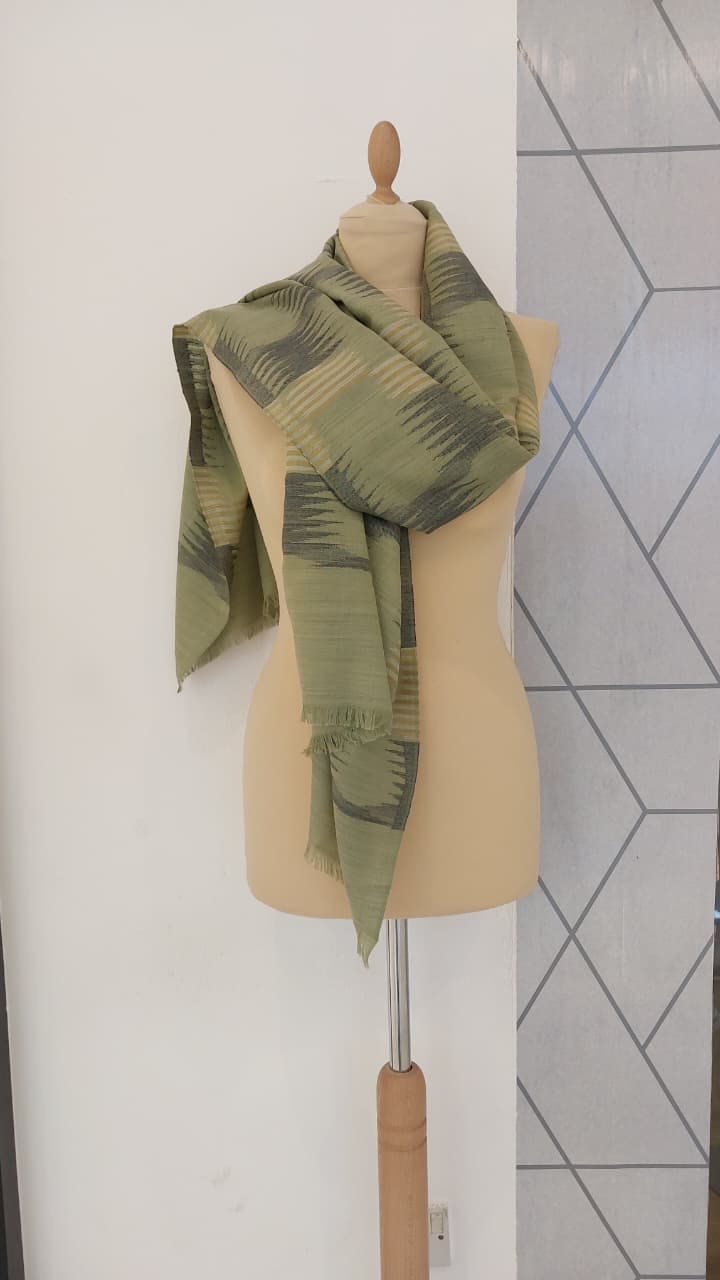 Ikat Design Cashmere Scarf in Grern Colour | House of Inaayat