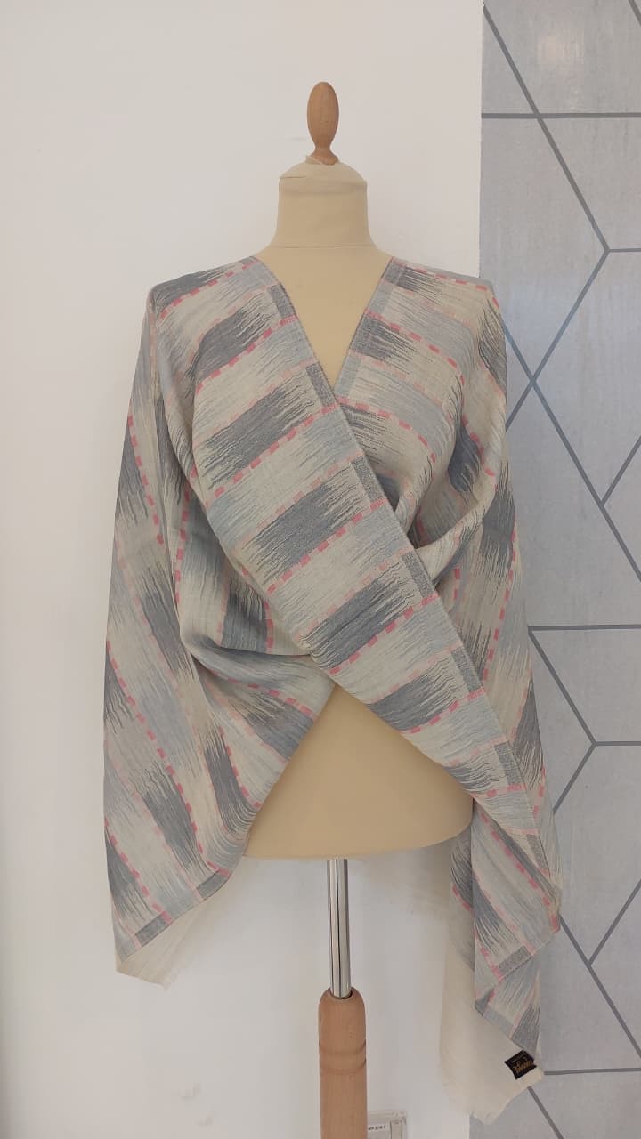 Ikat Design Cashmere Scarf in Powder Blue Colour | House of Inaayat