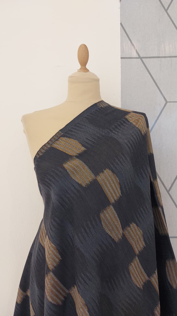 Ikat Design Cashmere Scarf in Midnight Blue Colour | House of Inaayat
