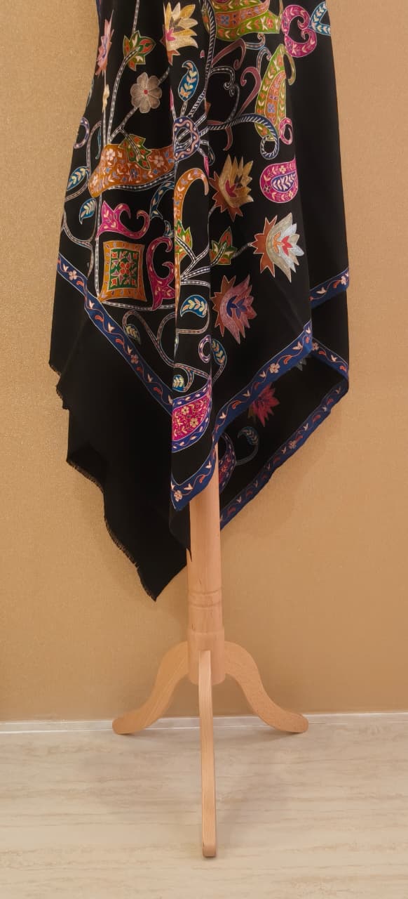 Shipra Midnight Black Kalamkari Pashmina Scarf| House of Inaayat