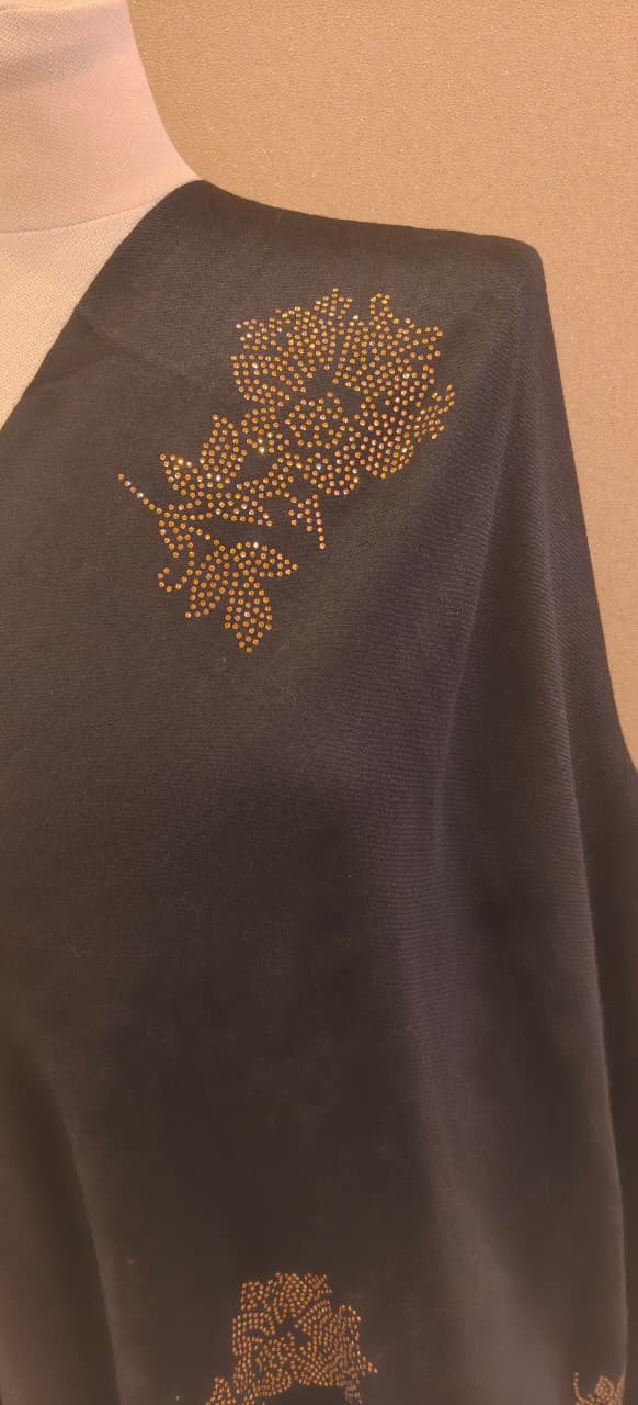 Black Scarf with Gold Crystal AccentsScarf |House of Inaayat