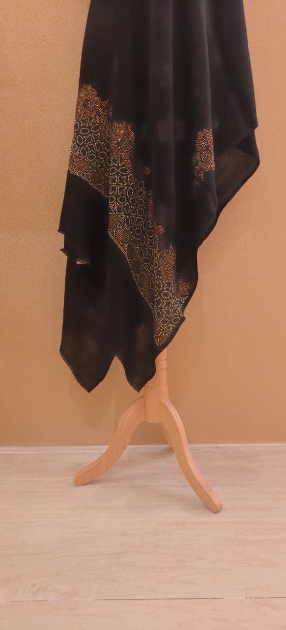 Black Scarf with Gold Crystal AccentsScarf |House of Inaayat