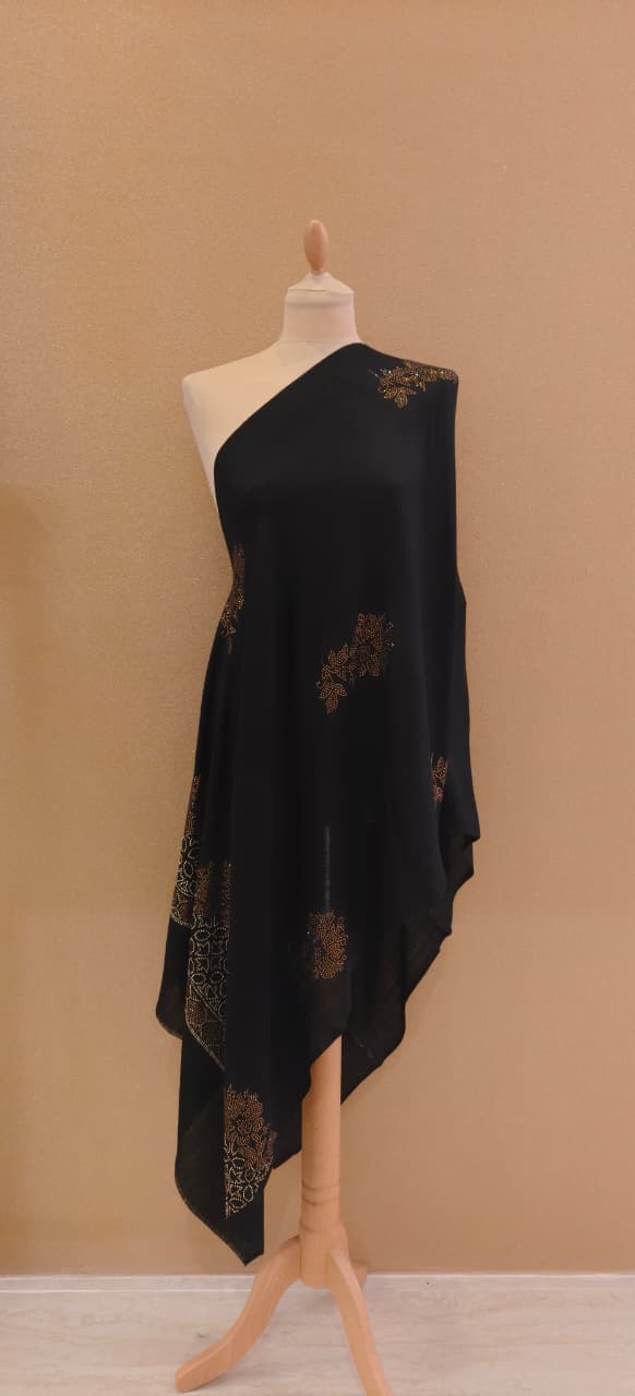 Black Scarf with Gold Crystal AccentsScarf |House of Inaayat