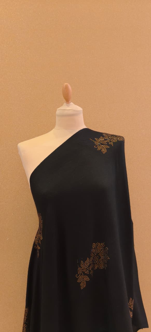Black Scarf with Gold Crystal AccentsScarf |House of Inaayat
