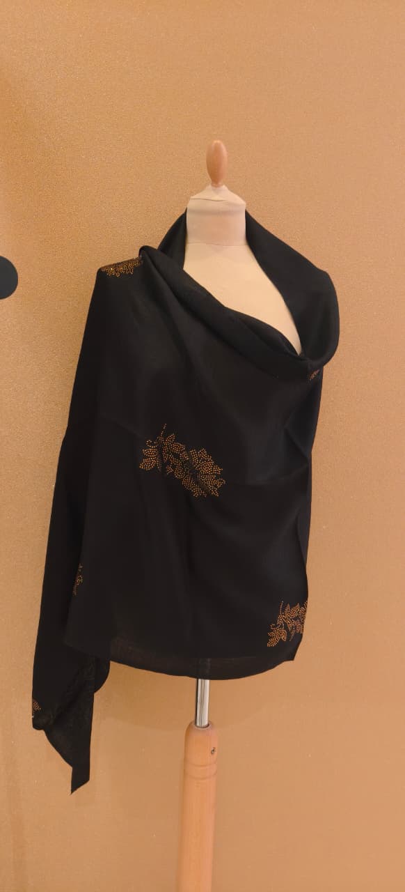 Black Scarf with Gold Crystal AccentsScarf |House of Inaayat