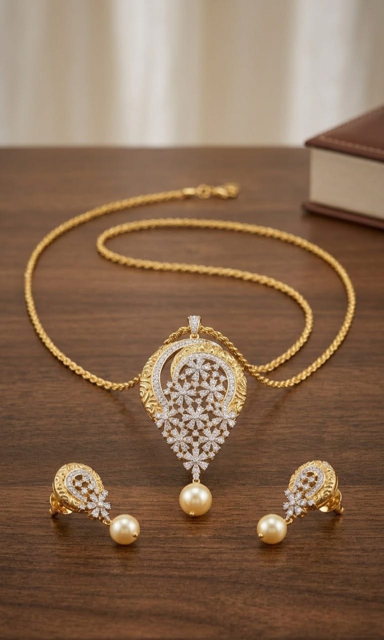 The Gilded Gulmarg Pearl Pendant Set| Astha Jagwani