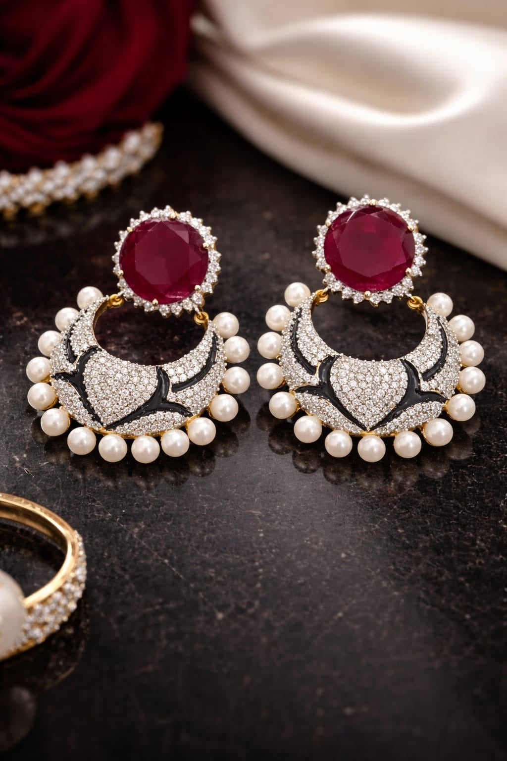 Ruby Diamond Chandbali Stud | Astha Jagwani