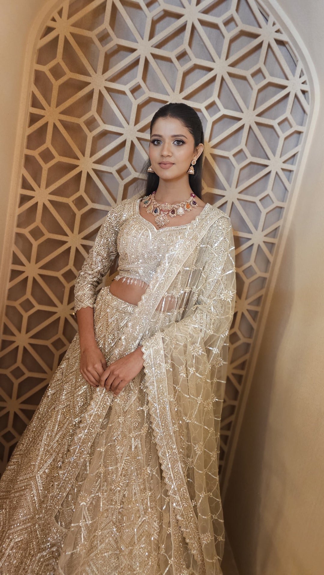 Shagun Mocha Mousse and Gold Ornately Beaded Lehenga Set | Inaayat by Divya Taimni