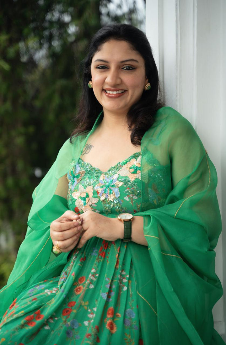 Green Embroidered Maxi Dress| Shruti rawal