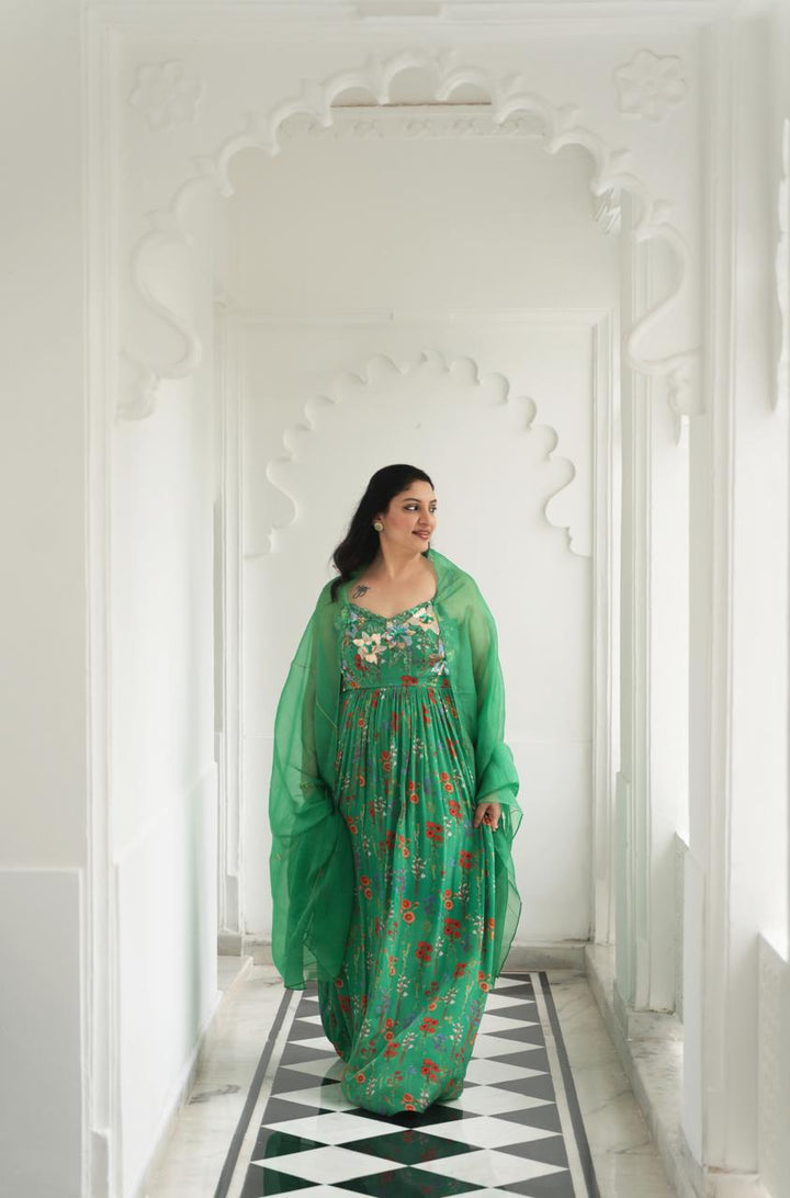 Green Embroidered Maxi Dress| Shruti rawal