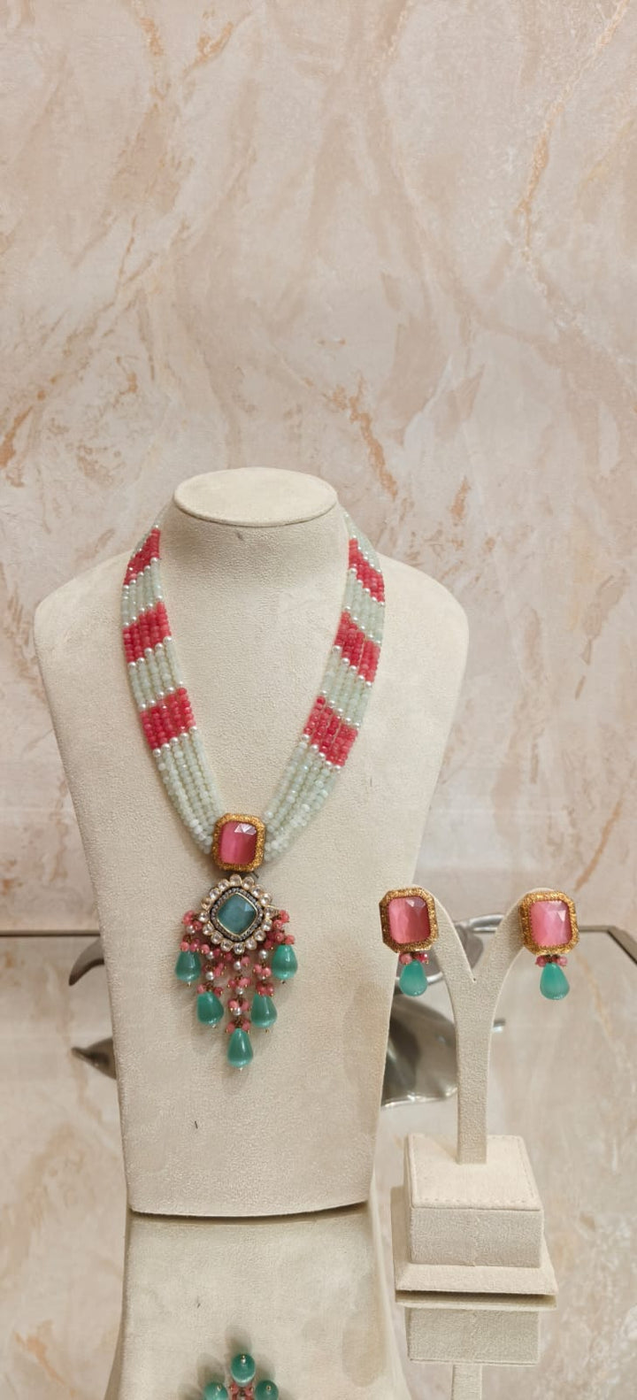 Multicolor Tumble Bead Statement Necklace with Ornate Pendant |Inaayat By Divya Taimni