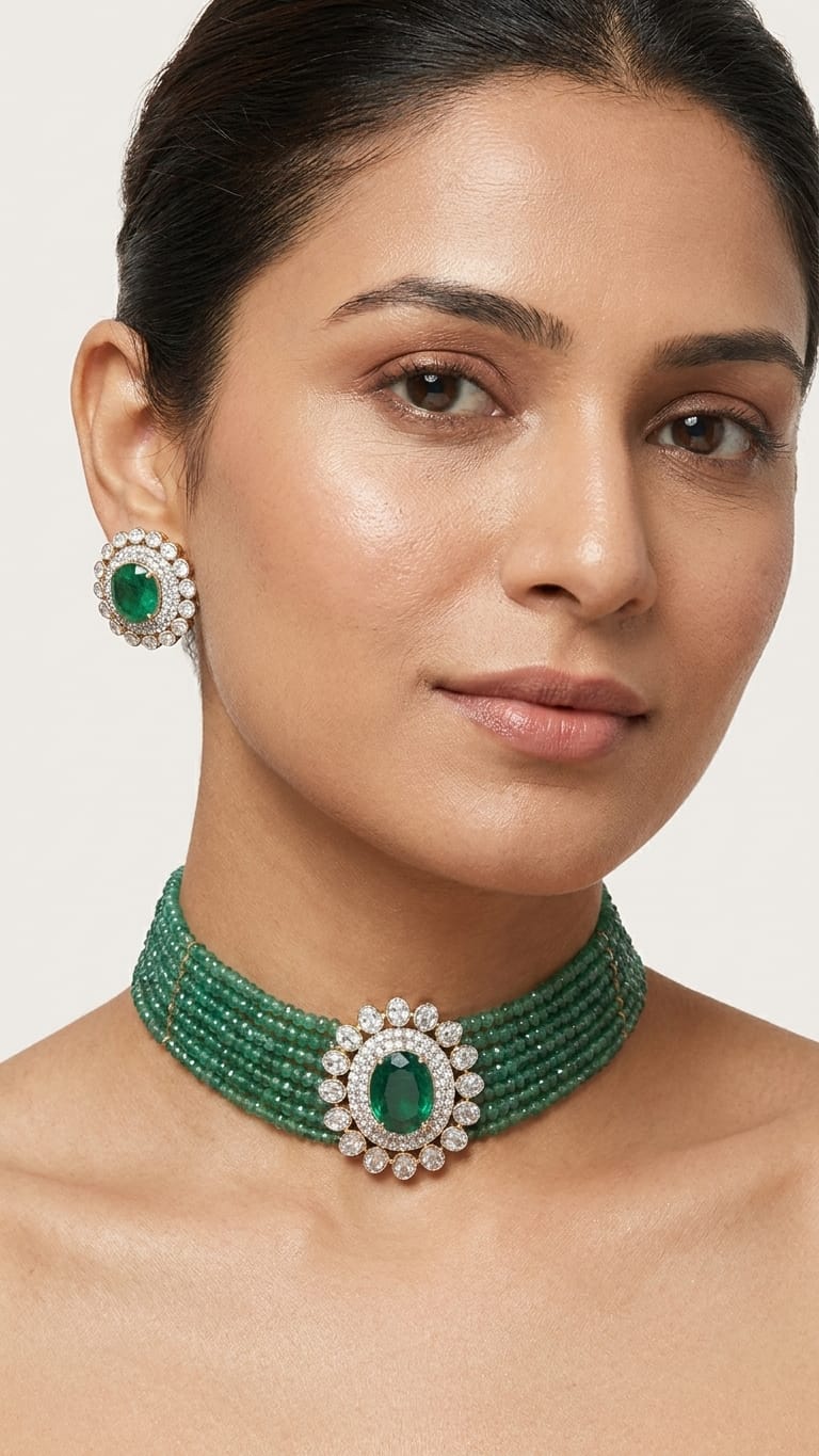 Multi-Strand Mint Green Beaded Choker IN 925 SILVER | Astha Jagwani
