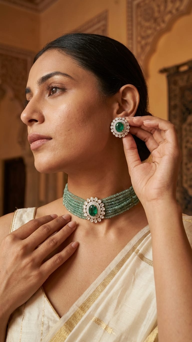 Multi-Strand Mint Green Beaded Choker IN 925 SILVER | Astha Jagwani