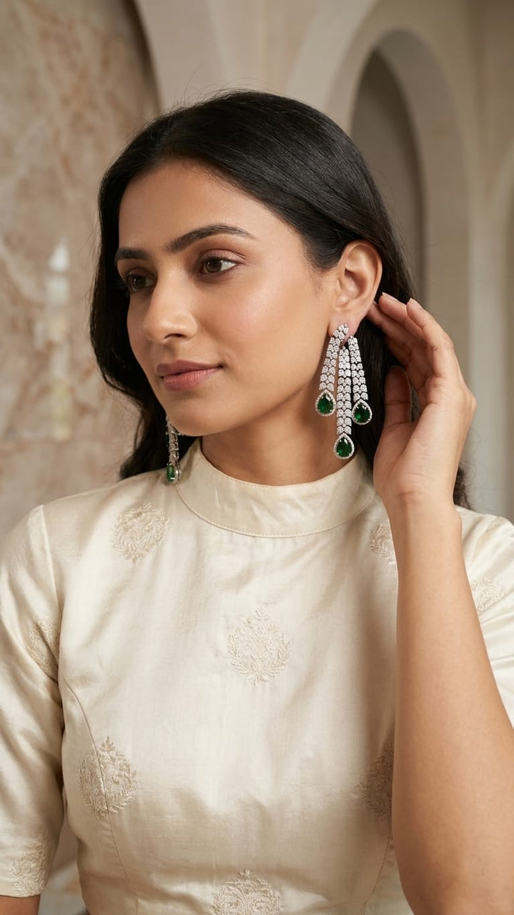 Drop Pavé Three-Tier Cascade Earrings IN 925 SILVER | Astha Jagwani