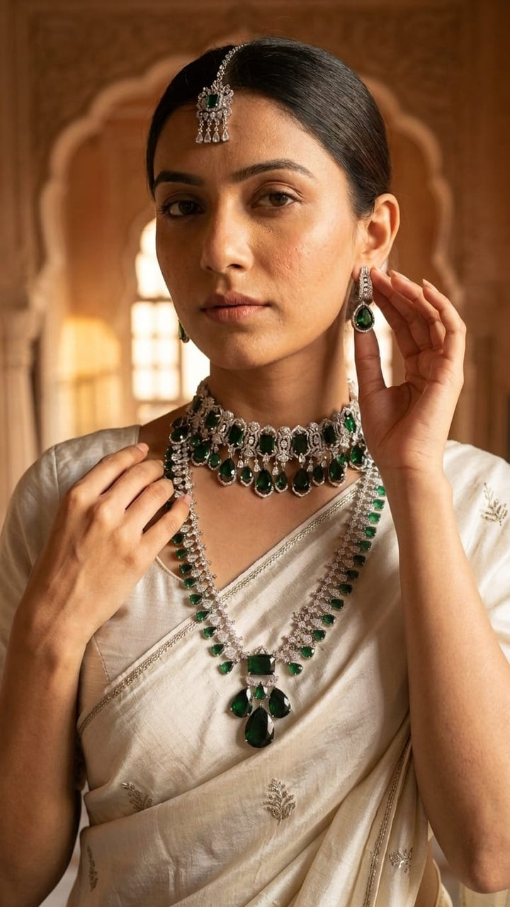 Emerald Cascade Bridal Set| Astha Jagwani