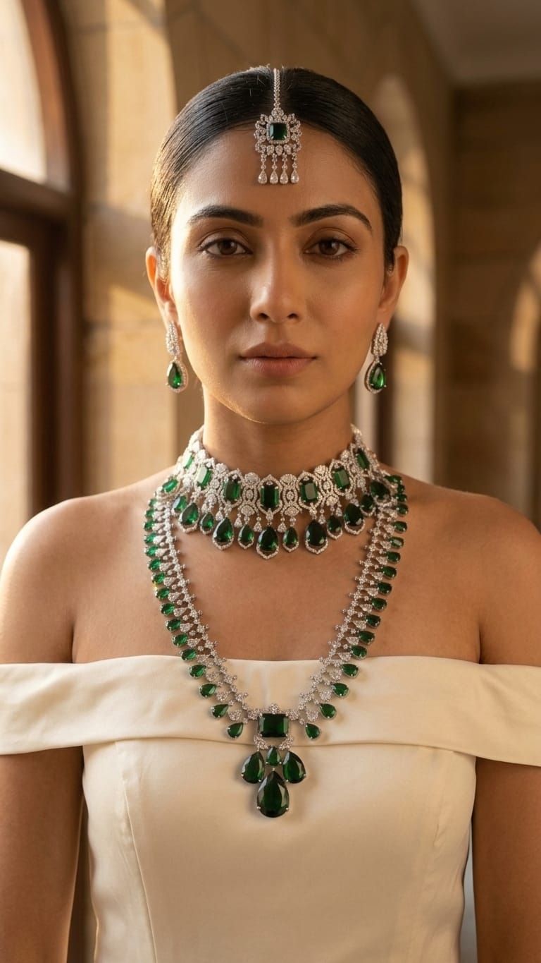 Emerald Cascade Bridal Set| Astha Jagwani