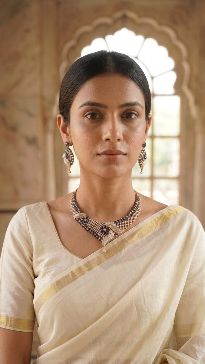Blue Aura Luxe Necklace Set| Astha Jagwani