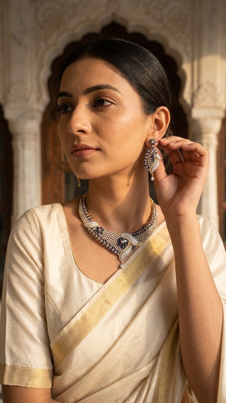 Blue Aura Luxe Necklace Set| Astha Jagwani