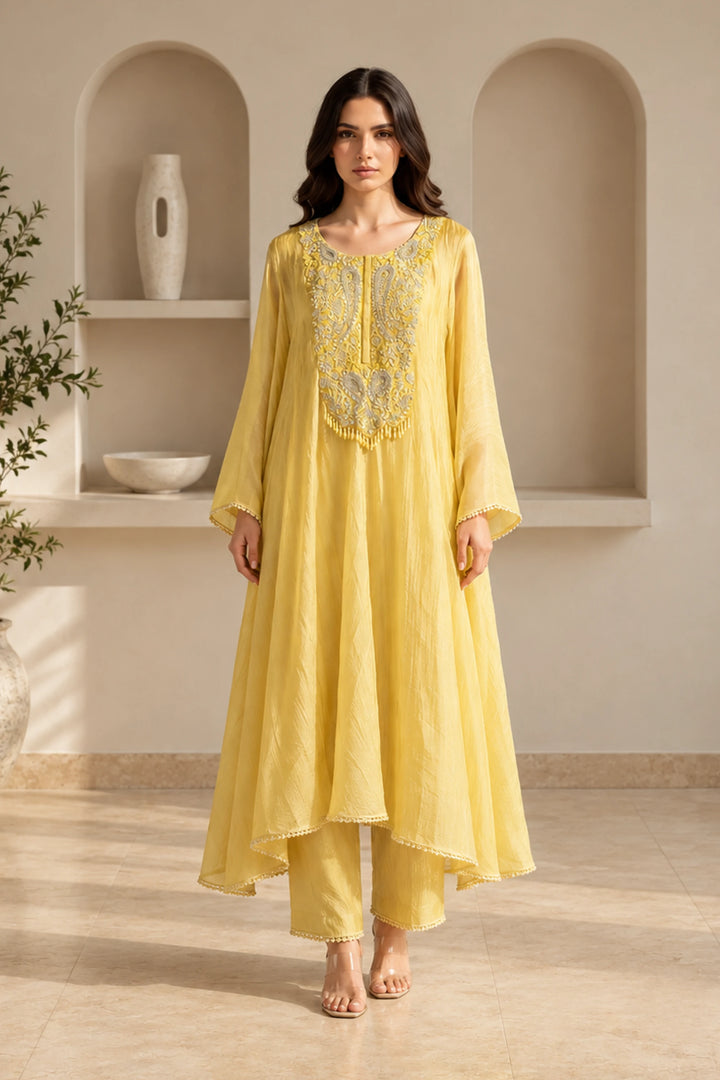 Lime Stillness Embellished Kaftan Set| Basanti Kapde Aur Koffee