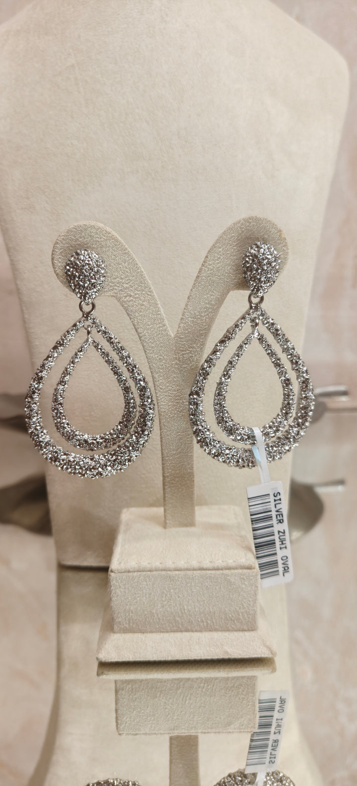 Silver Zuhi Oval Shimmer Dangler Earrings|Inaayat By Divya Taimni