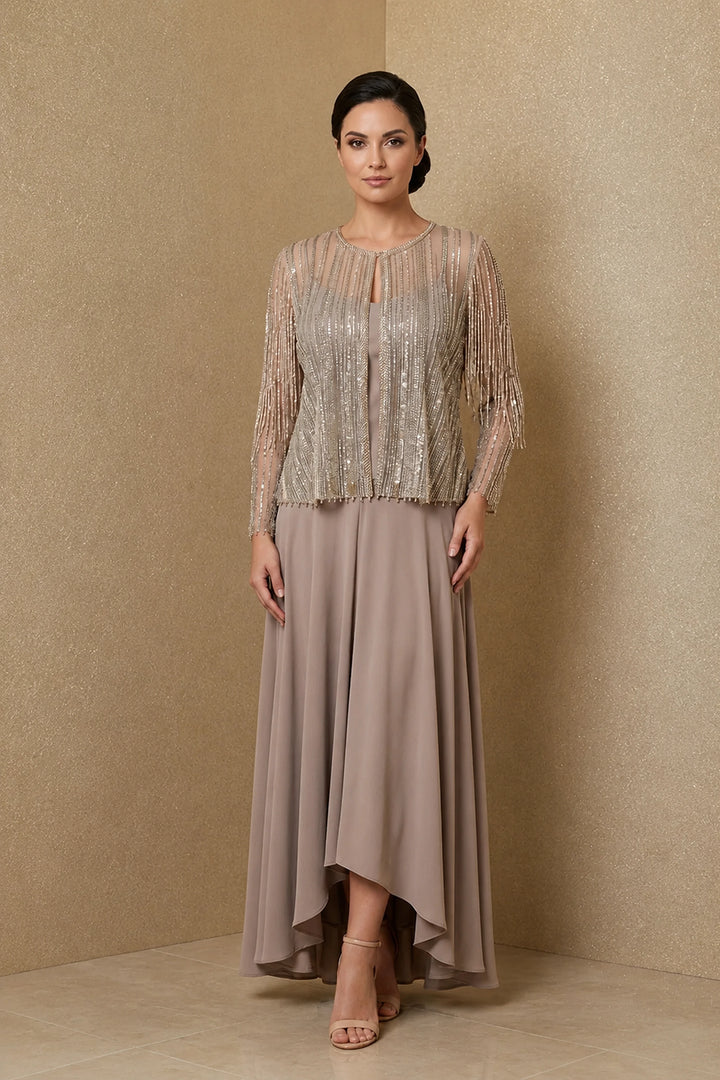 Pewter Tulle Jacket Diamonte Striped Jacket With Tube & Cream Drop Crotch Pants| Private Collections