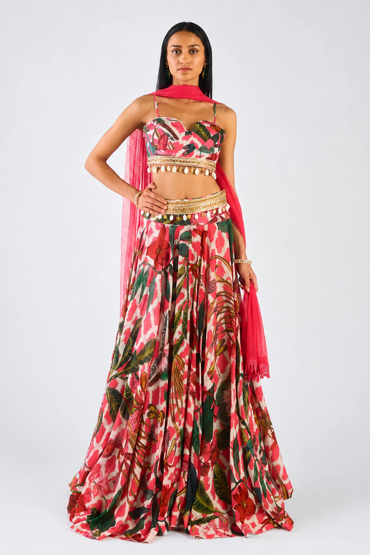 Pink Chiffon Embroidered Lehenga Set | Basanti - Kapde Aur Koffee